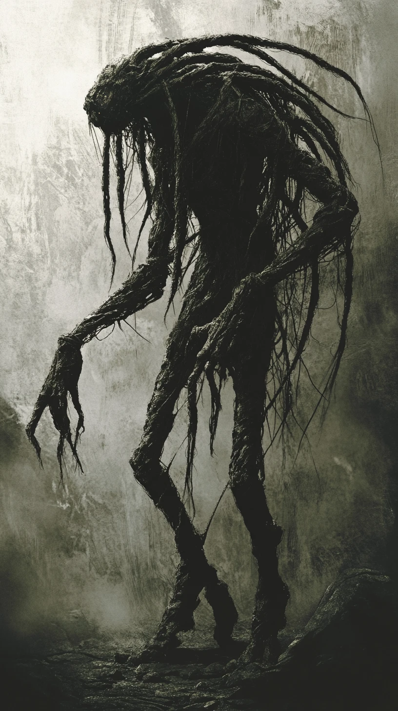 Surreal monster looming in bright daylight