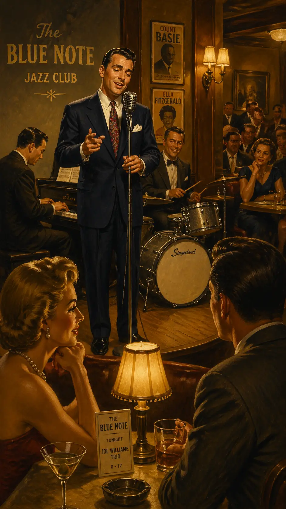 Chanteuse sur scène dans un club de jazz vintage