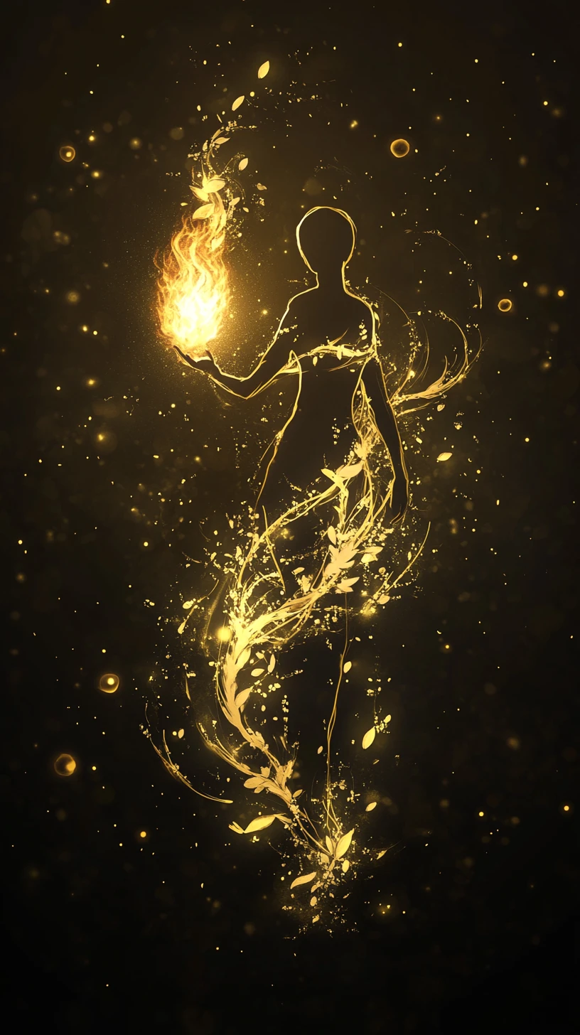 Glowing Silhouette Figure Holding A Floating Light Flame
