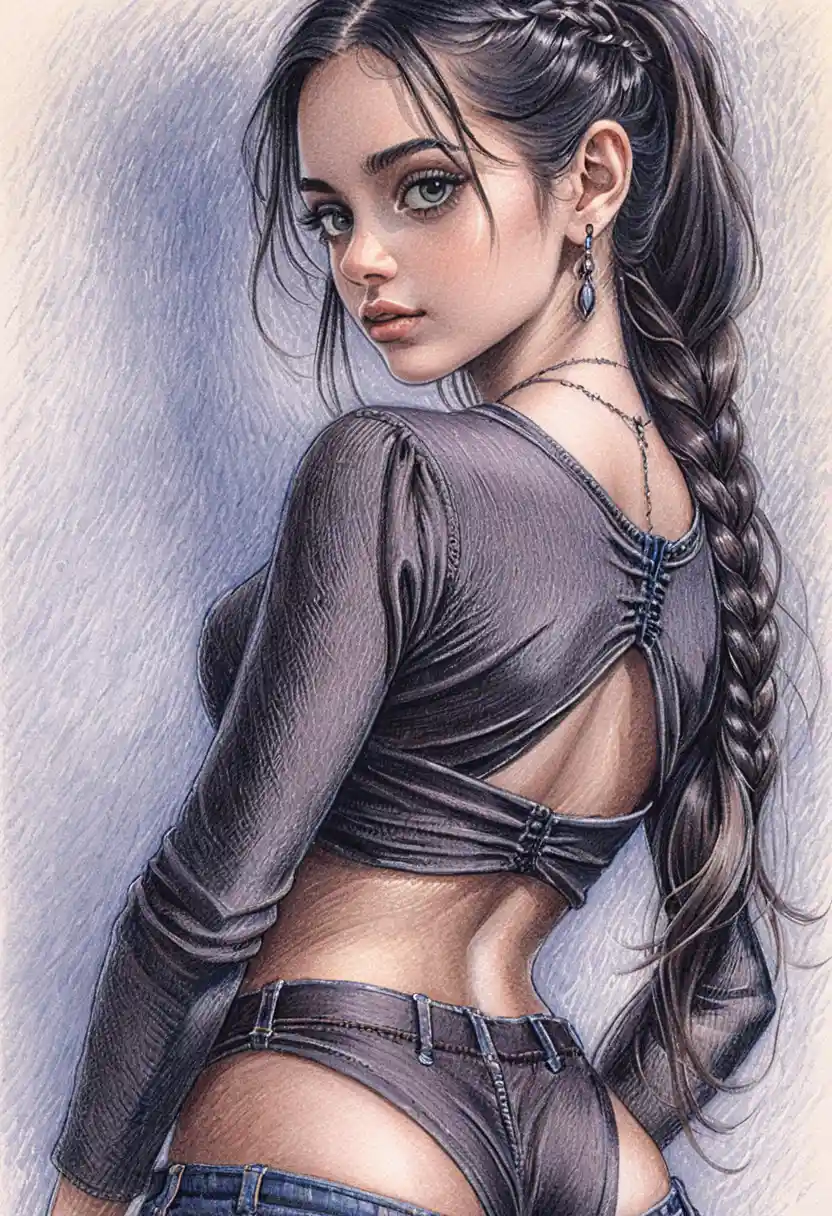 Chica estilosa girando con luminosos ojos gris verdoso