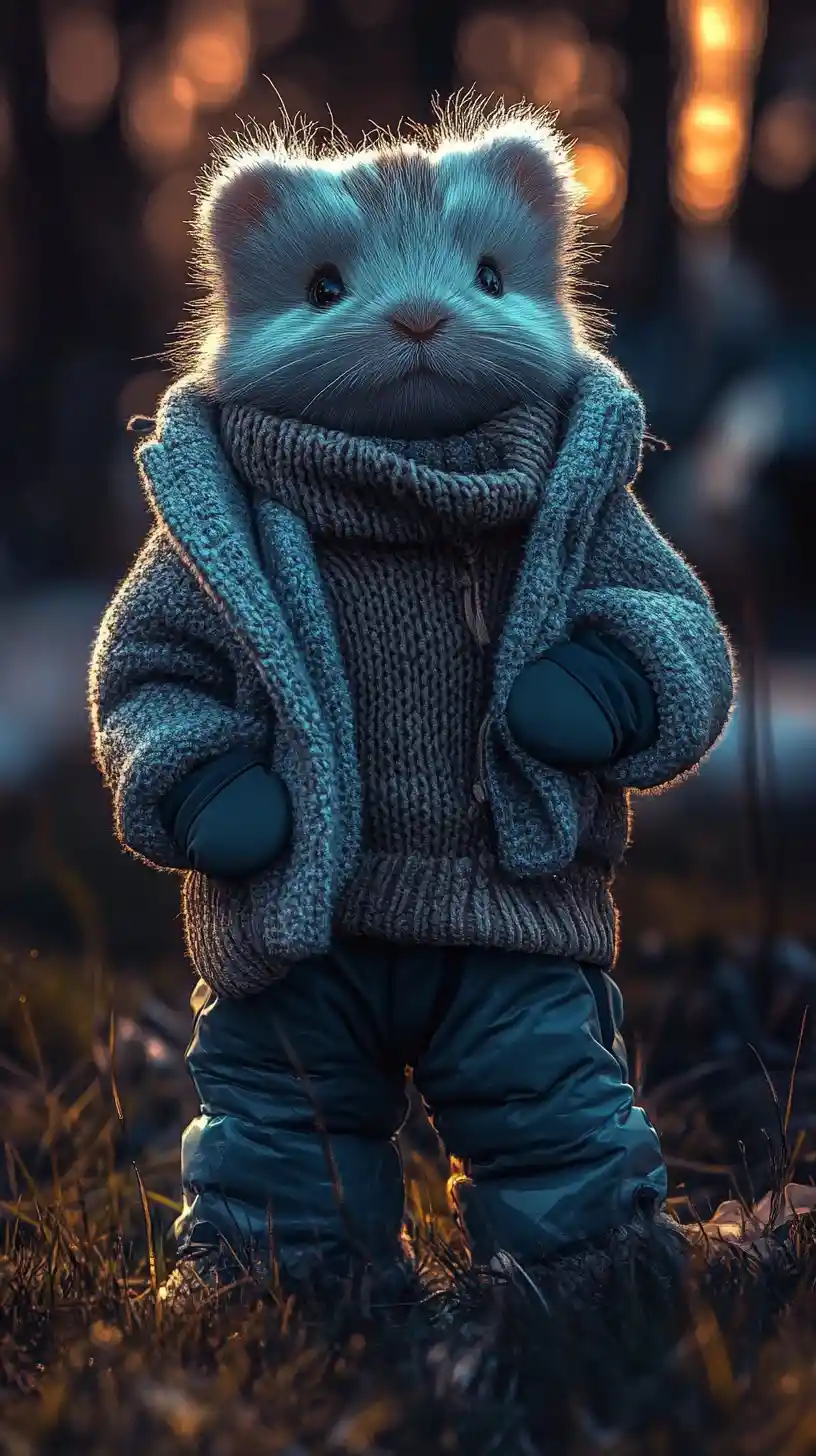 Cute arctic creature bundled in cozy winter clothing