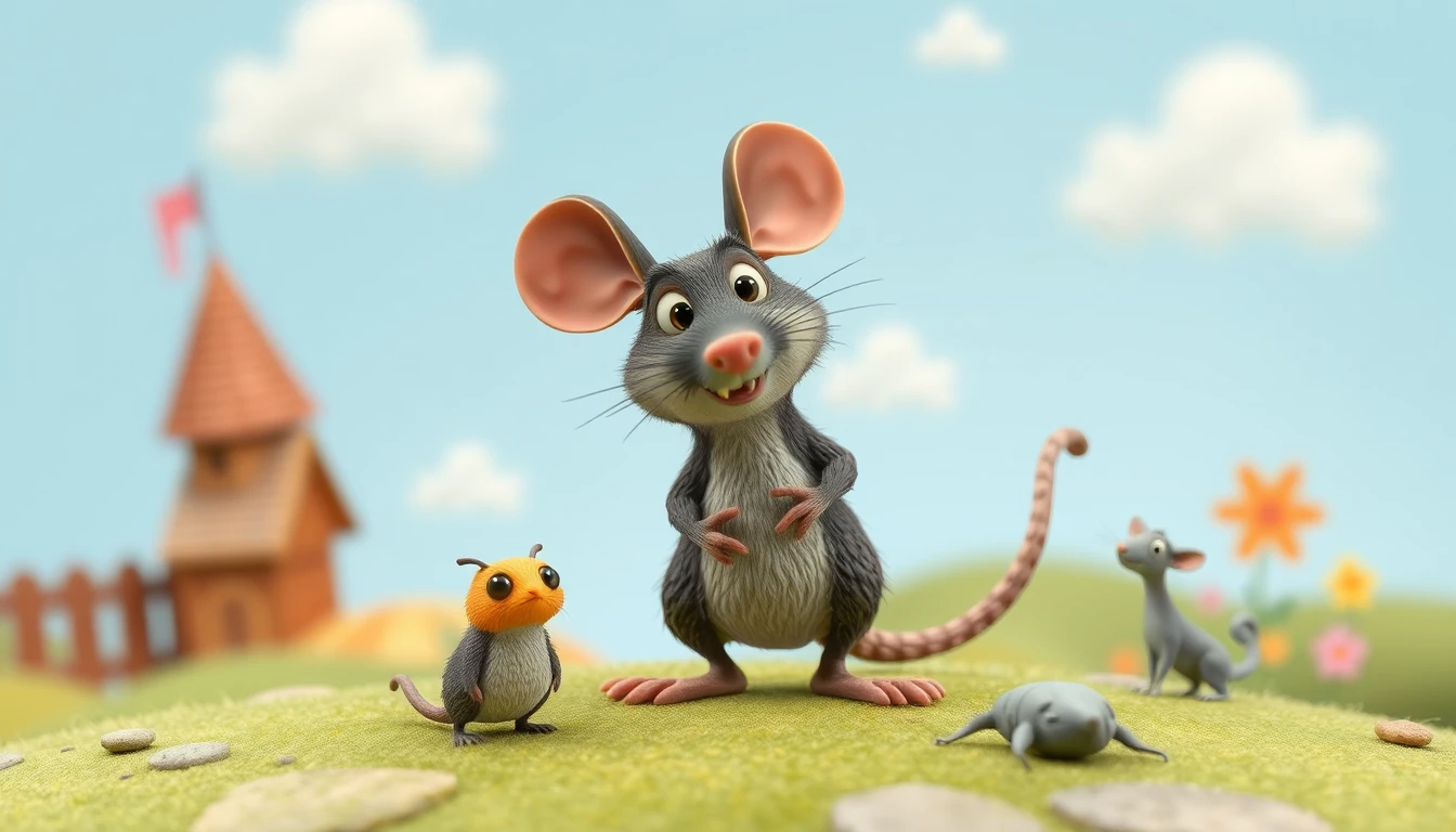 Rat en pâte à modeler gourmand dans un style ludique de livre illustré