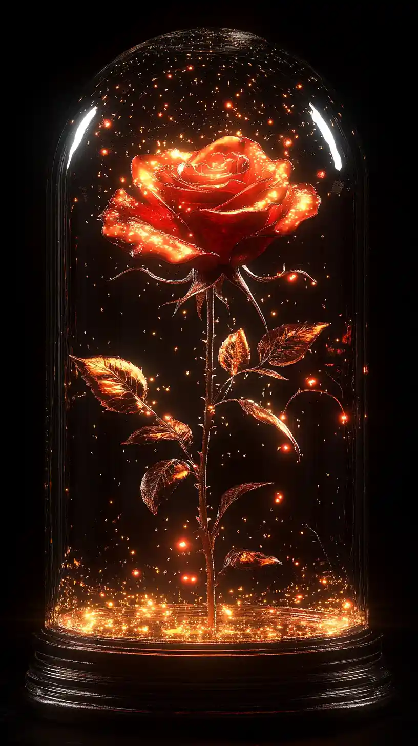 Enchanted Glowing Rose In Crystal Glass Dome