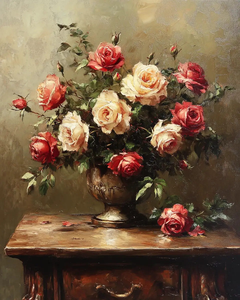 情緒氛圍感霧色玫瑰油畫