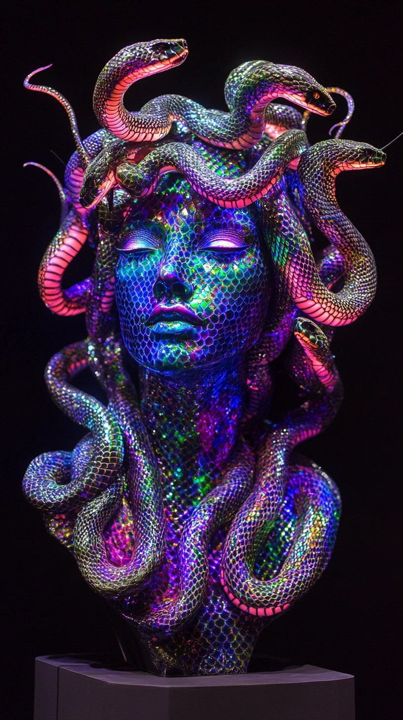 Medusa de Otro Mundo Rodeada de Serpientes Neón