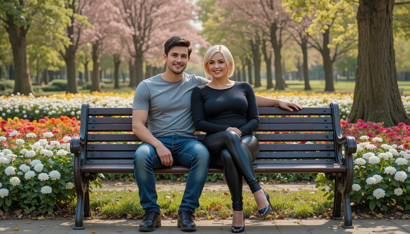 Jovem e mulher mais velha sentados juntos em um banco de parque