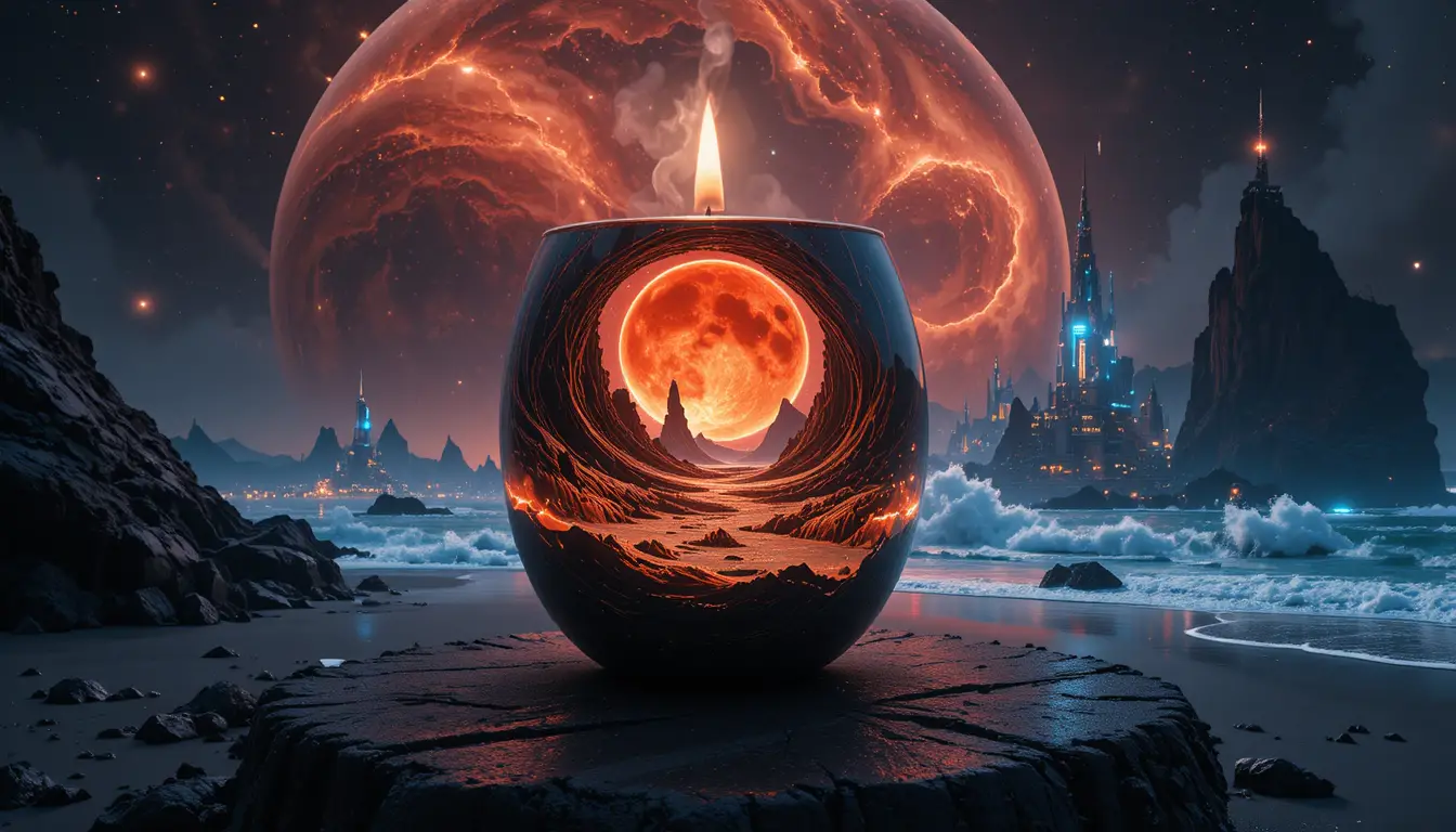 Paysage galactique surréaliste brillant au cœur d’une seule bougie