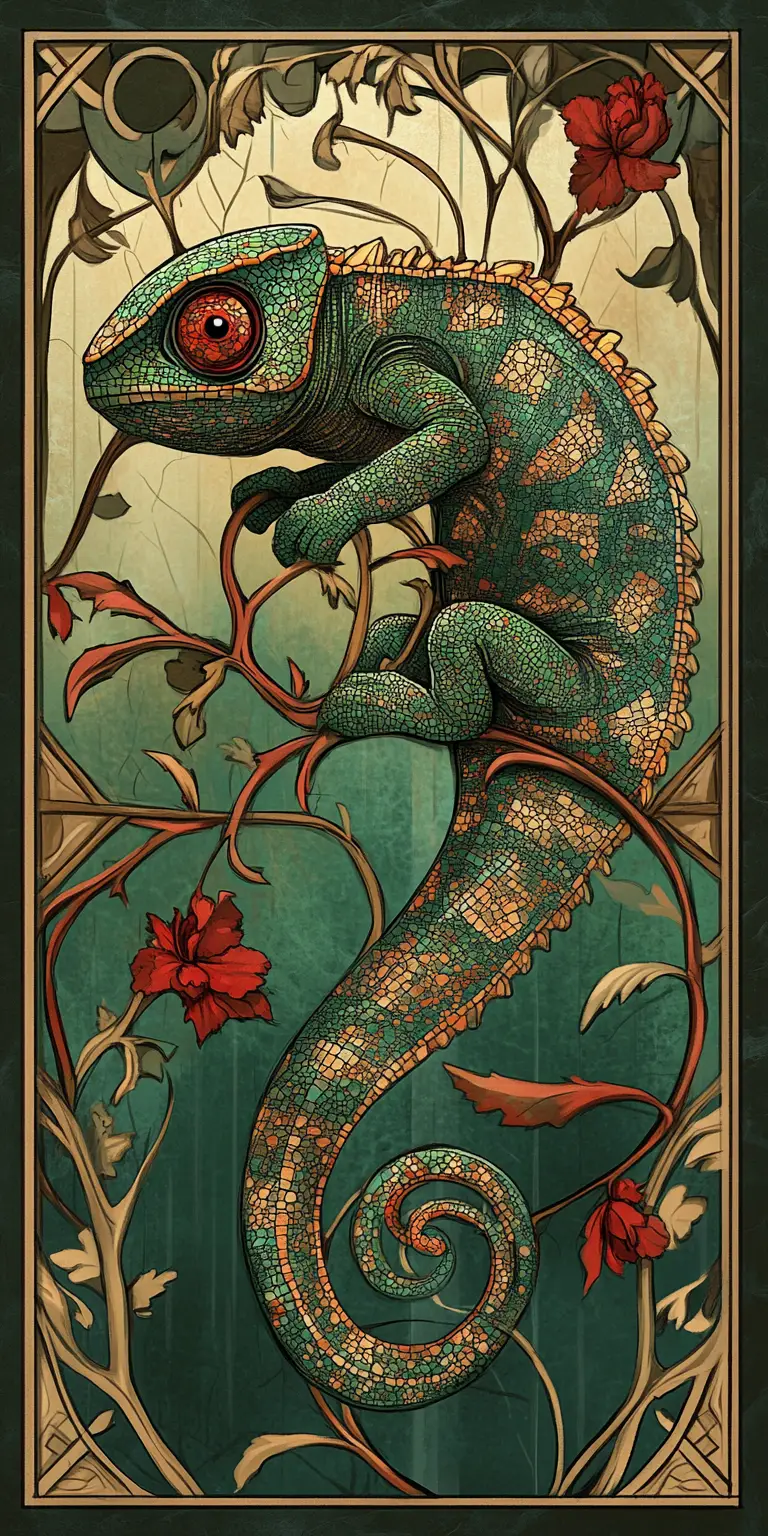 Dekoratives Fantasy-Chamäleon mit gotischen Mosaikmustern