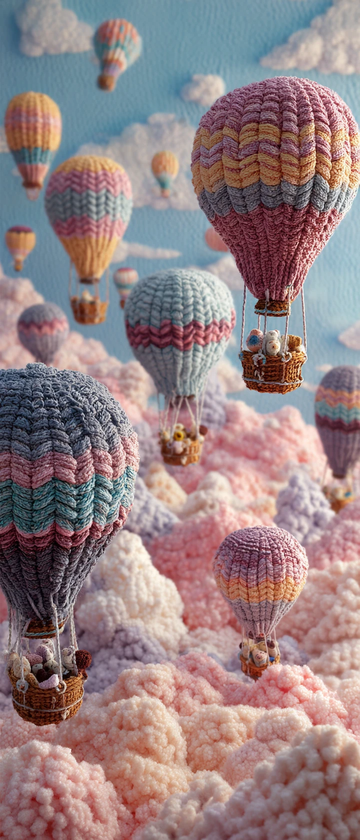 Whimsical Crochet Hot Air Balloon Fleet In Pastel Sky
