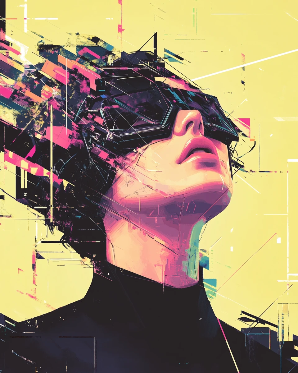 Mulher futurista em um retrato digital surreal queimado de sol