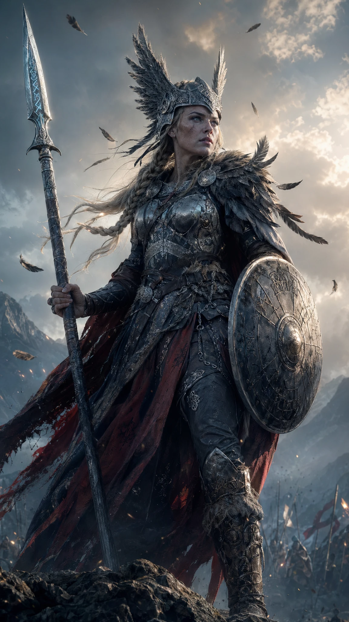 黎明時分岩脊上的女武神戰士