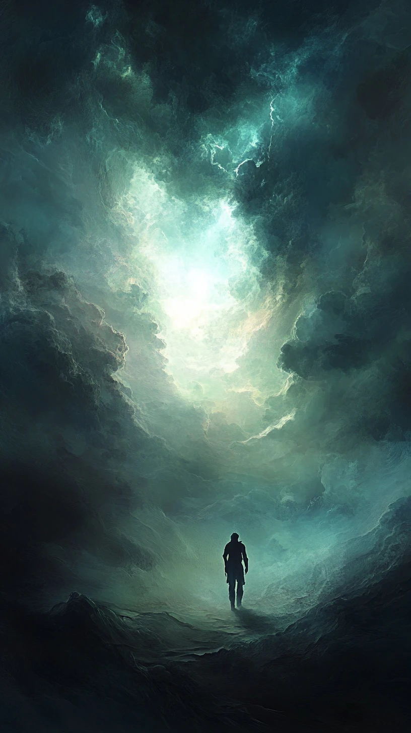 Person Reaching Toward A Distant Light From Darkness