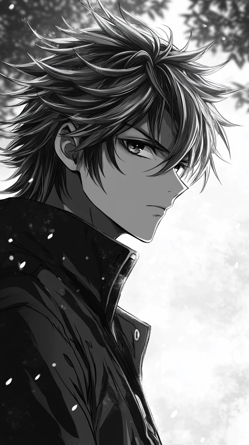 Homme d’anime pensif dans la neige avec un contre-jour dramatique