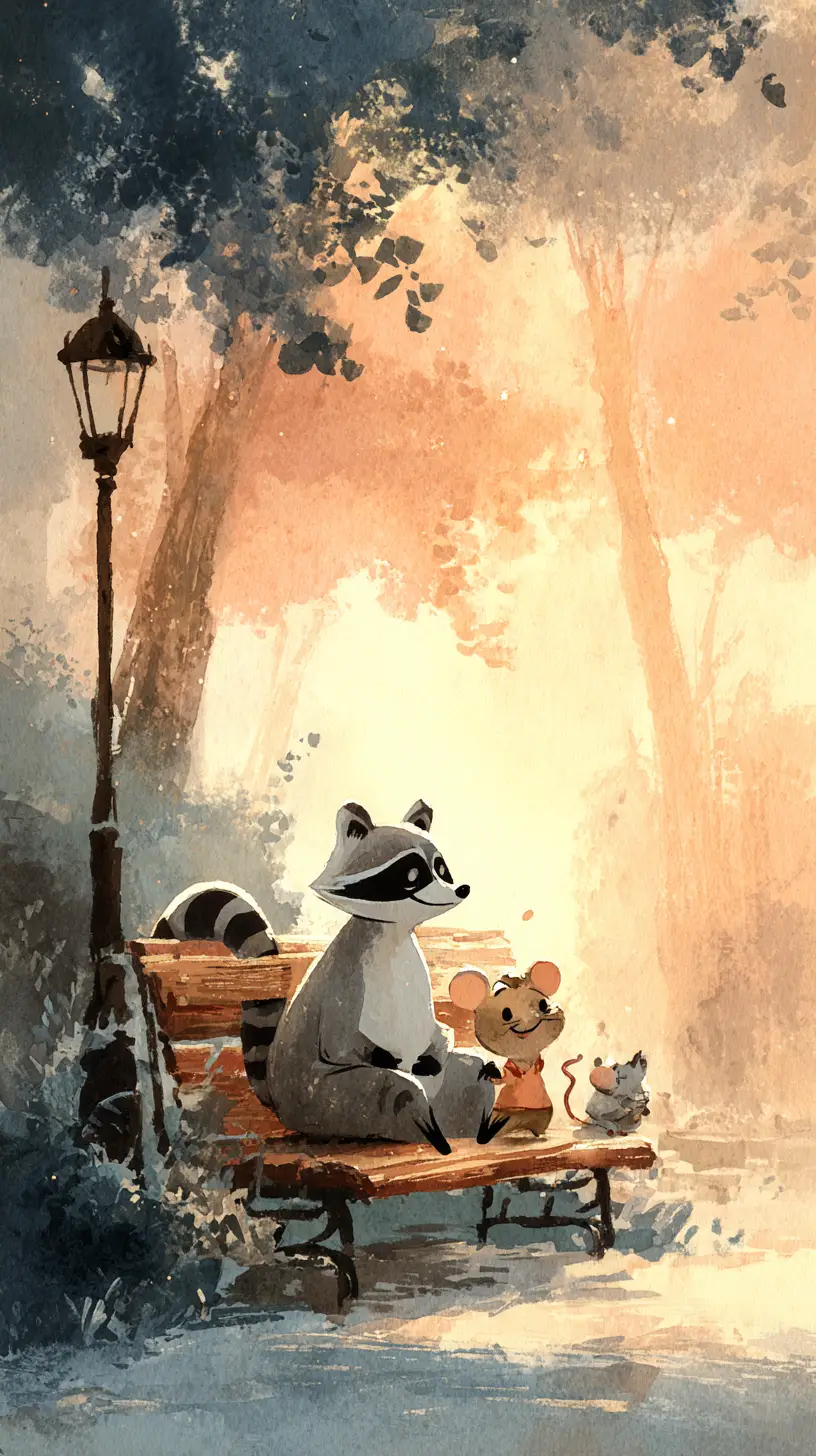 Famille de ratons laveurs à la maison au coucher de soleil estival et chaleureux
