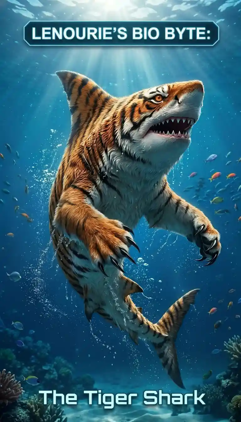 穿梭於蔚藍海水中的老虎毛皮鯊魚混種生物