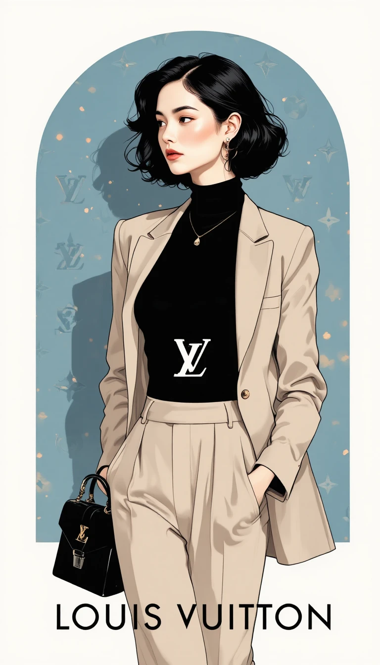 Elegante donna fashion di profilo con borsa firmata
