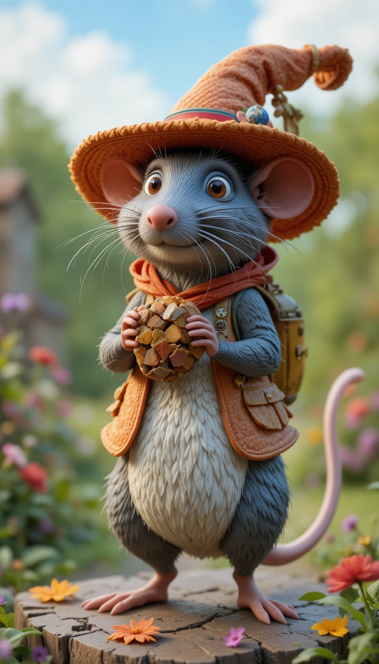 Rat gourmand dans une scène de conte de fées en pâte à modeler