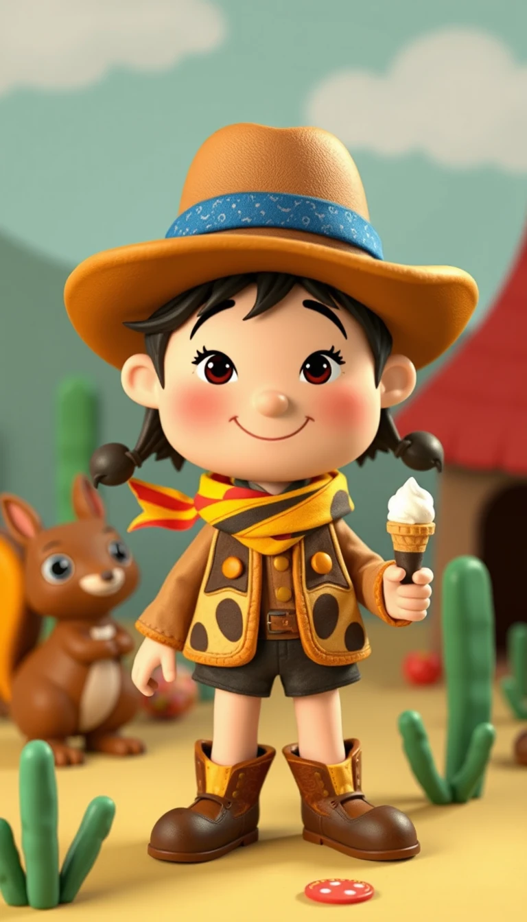 穿牛仔裝的小女孩童趣插畫