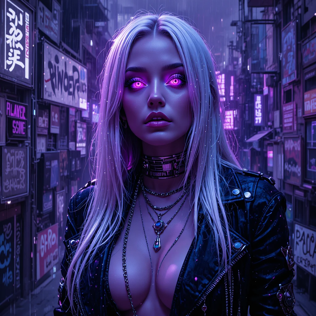 故障紫外線黑色風的賽博龐克致命尤物肖像