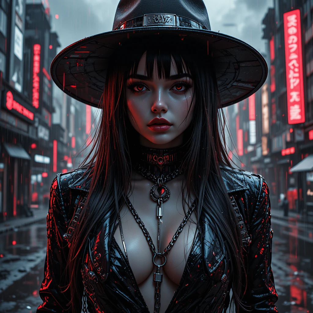 故障黑色風格特寫：兇悍賽博龐克致命女郎