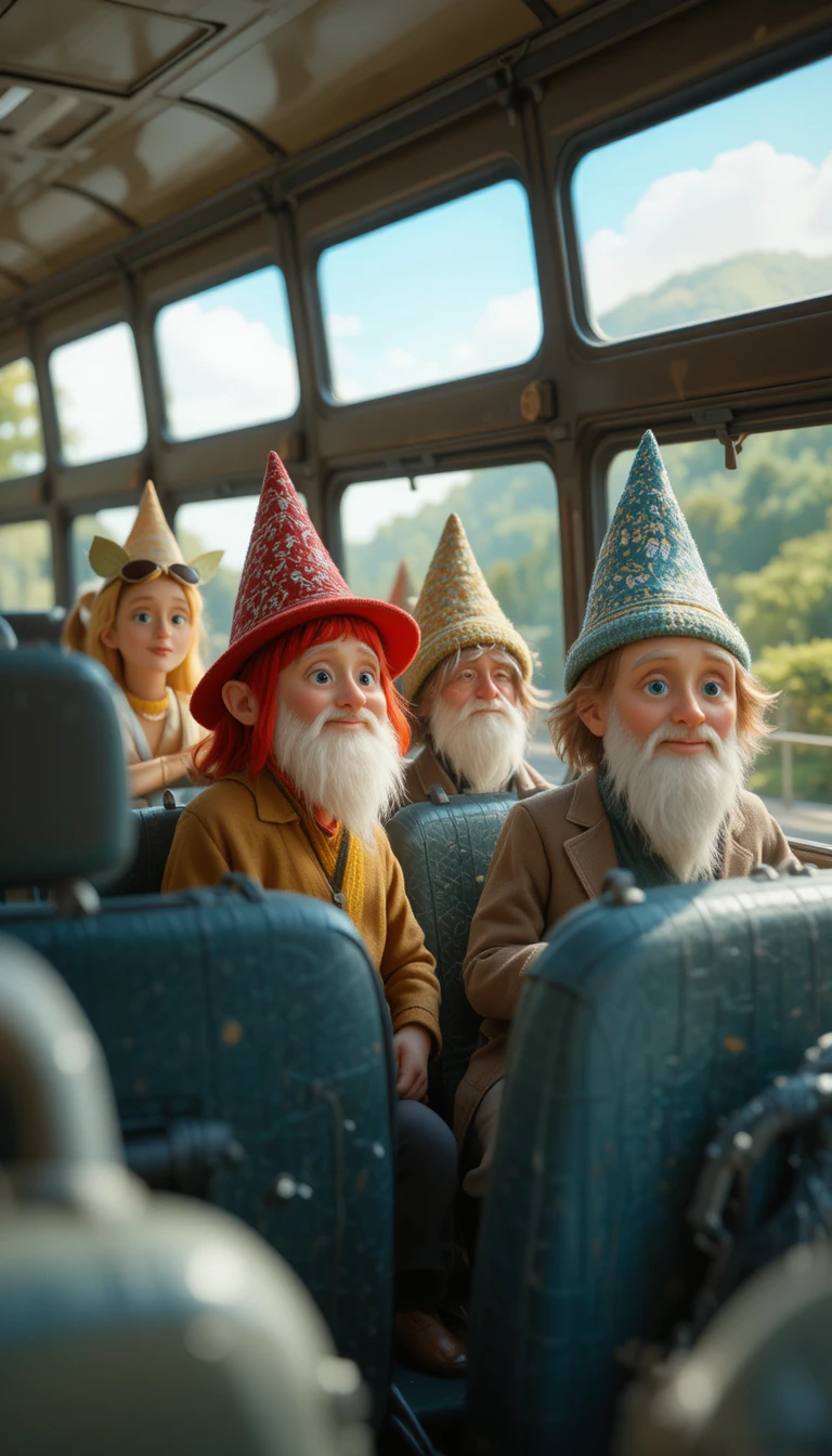 Fofos personagens de argila em um ônibus de verão na rodovia