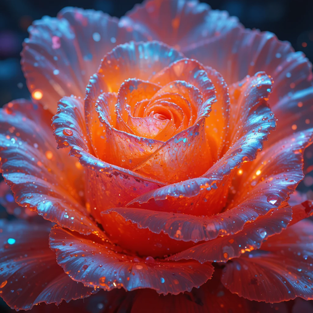 Rosa Neon Laranja com Cenas Escuras nas Pétalas Brilhantes
