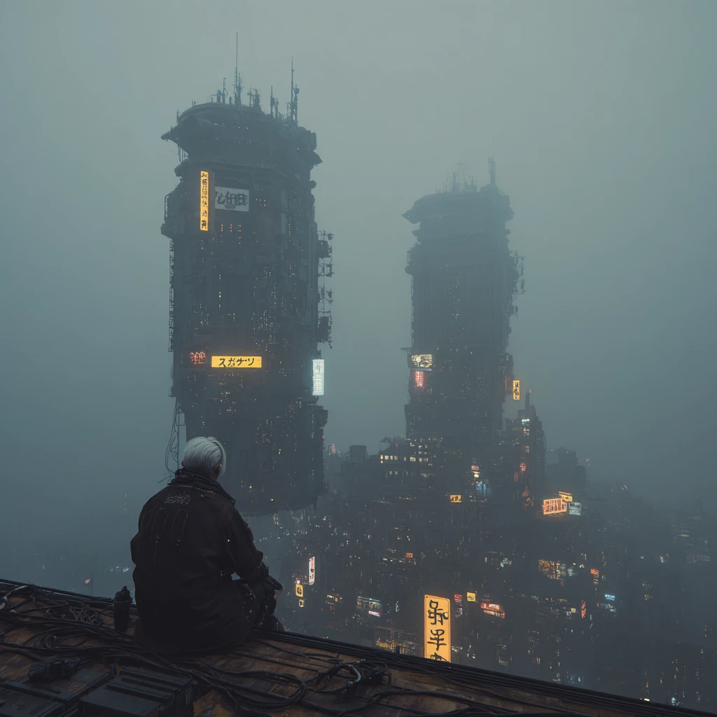 Eerie Futuristic Chinese City With Lone Asian Figure