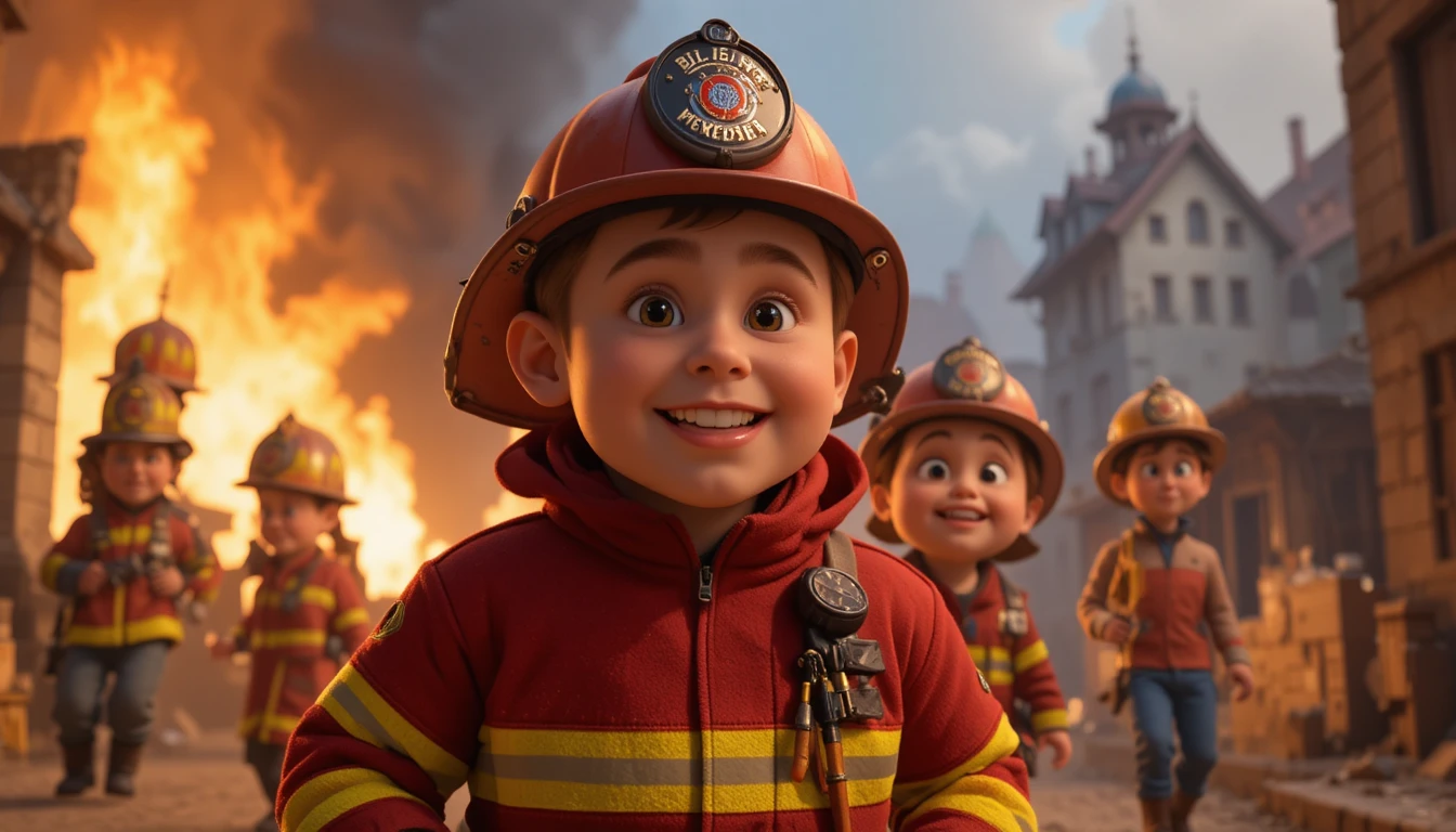 Héros pompier cartoon prêt à affronter de nouveaux dangers