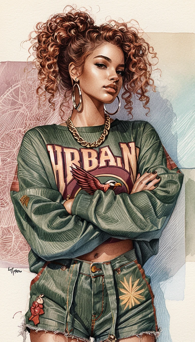 Mujer segura en ilustración de moda streetwear vintage