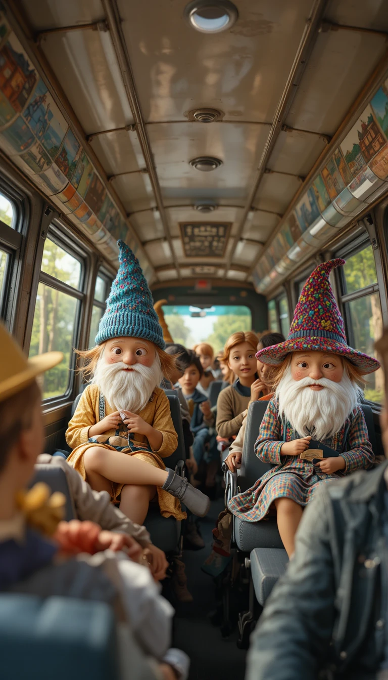Personagens de argila brincalhões em um ônibus de verão na estrada