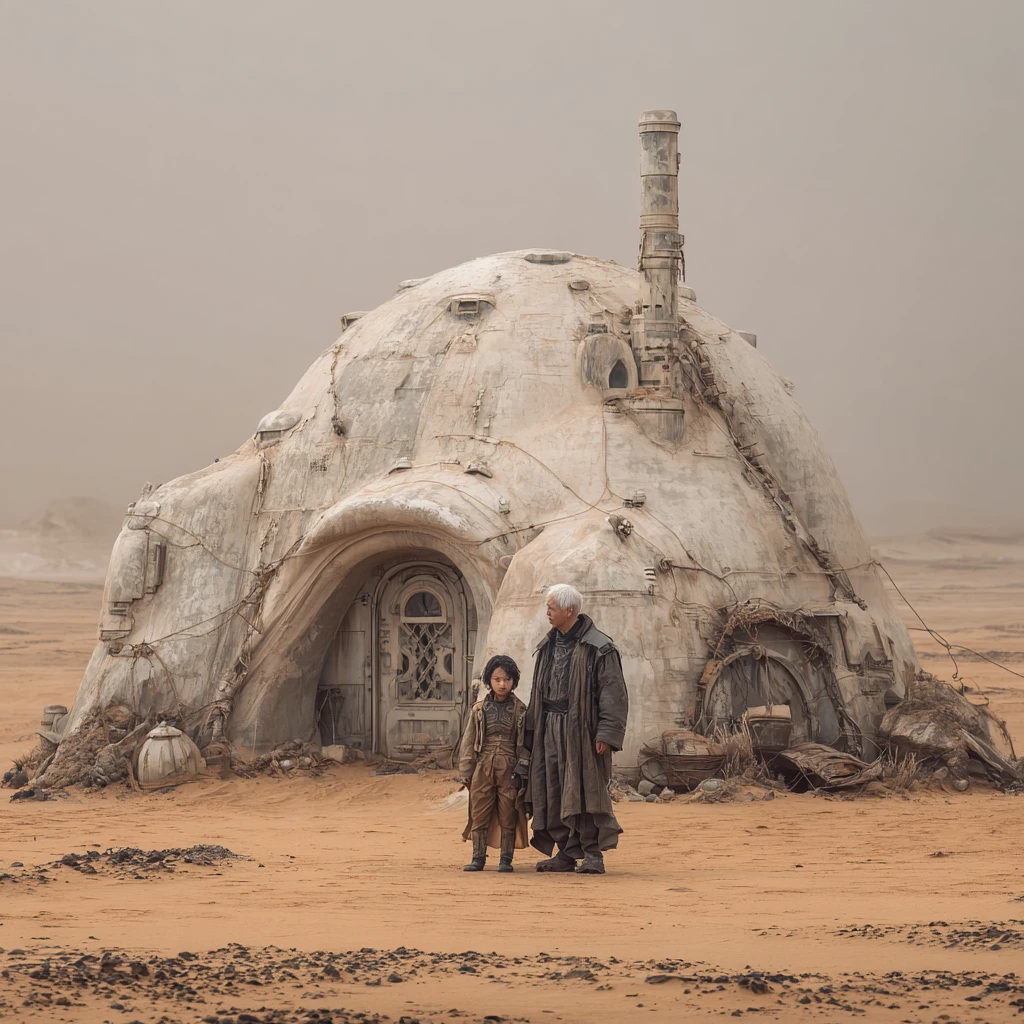 Garota asiática em um abrigo de dunas futurista na China 2079