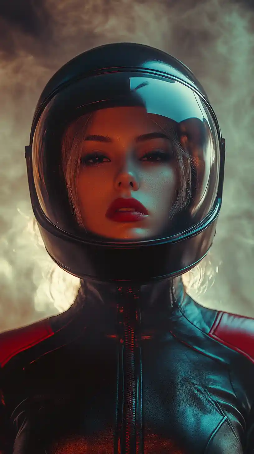 Athletic woman in black astronaut suit on alien world