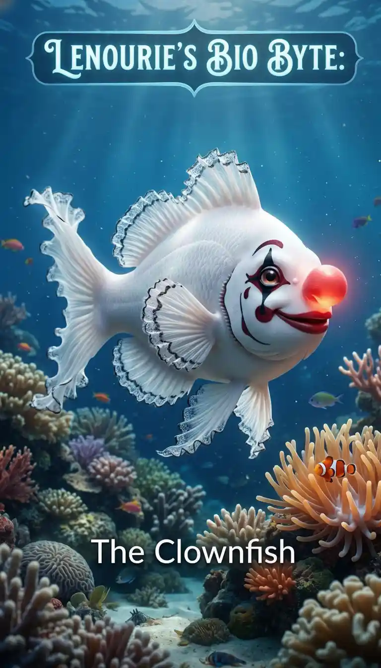 Ibrido surreale di pesce pagliaccio bianco in una barriera corallina serena