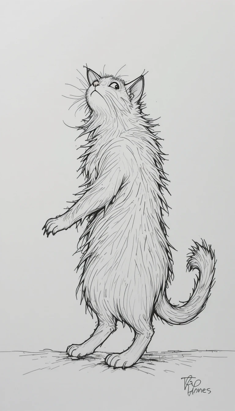 極簡素描風格的俏皮長毛卡通貓