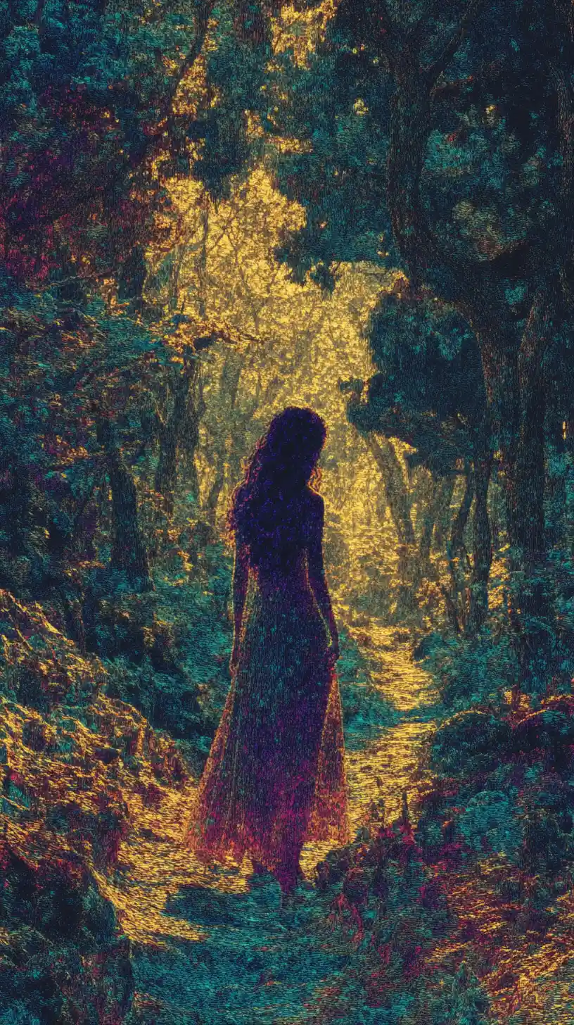 Mystical Russian fairy tale woman in an isometric forest