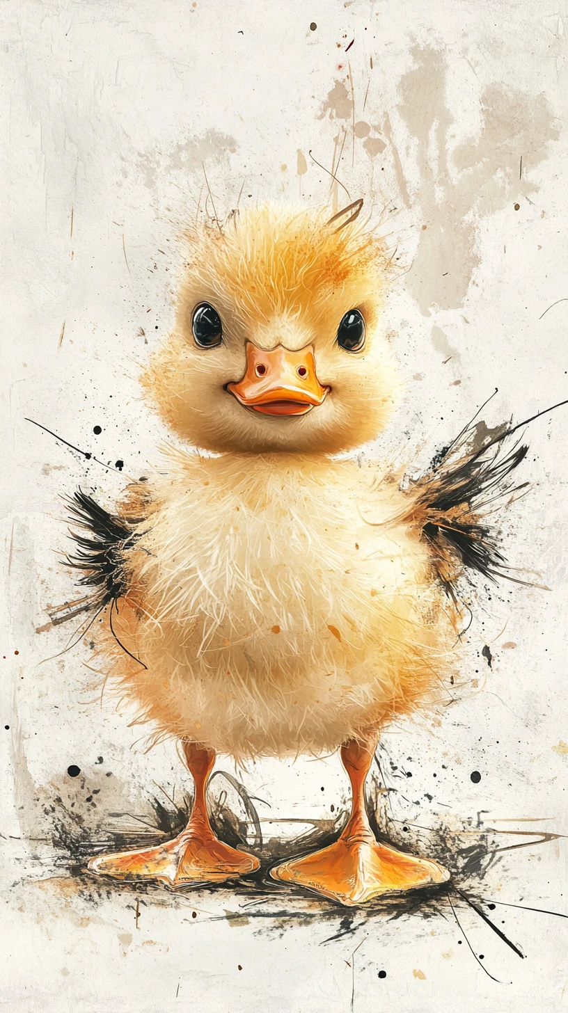Retrato de pato arredondado com olhos grandes e expressivos