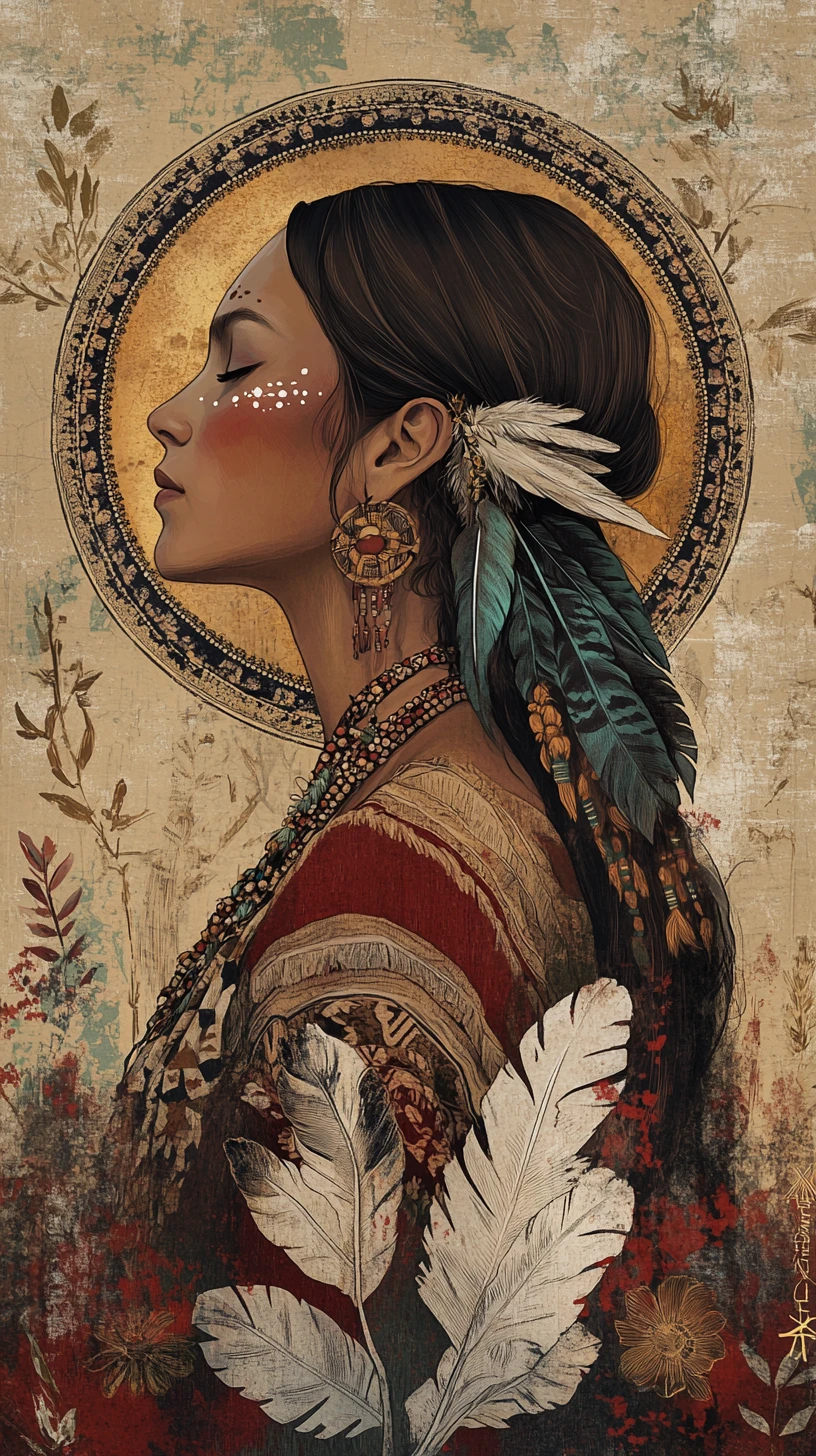 Portrait de profil serein d’une femme avec parures culturelles