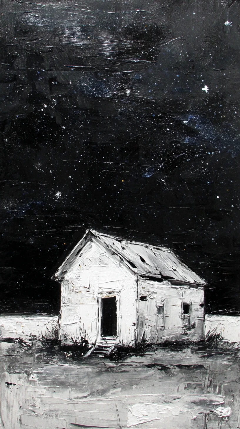 星空之夜下小屋旁的孤獨身影