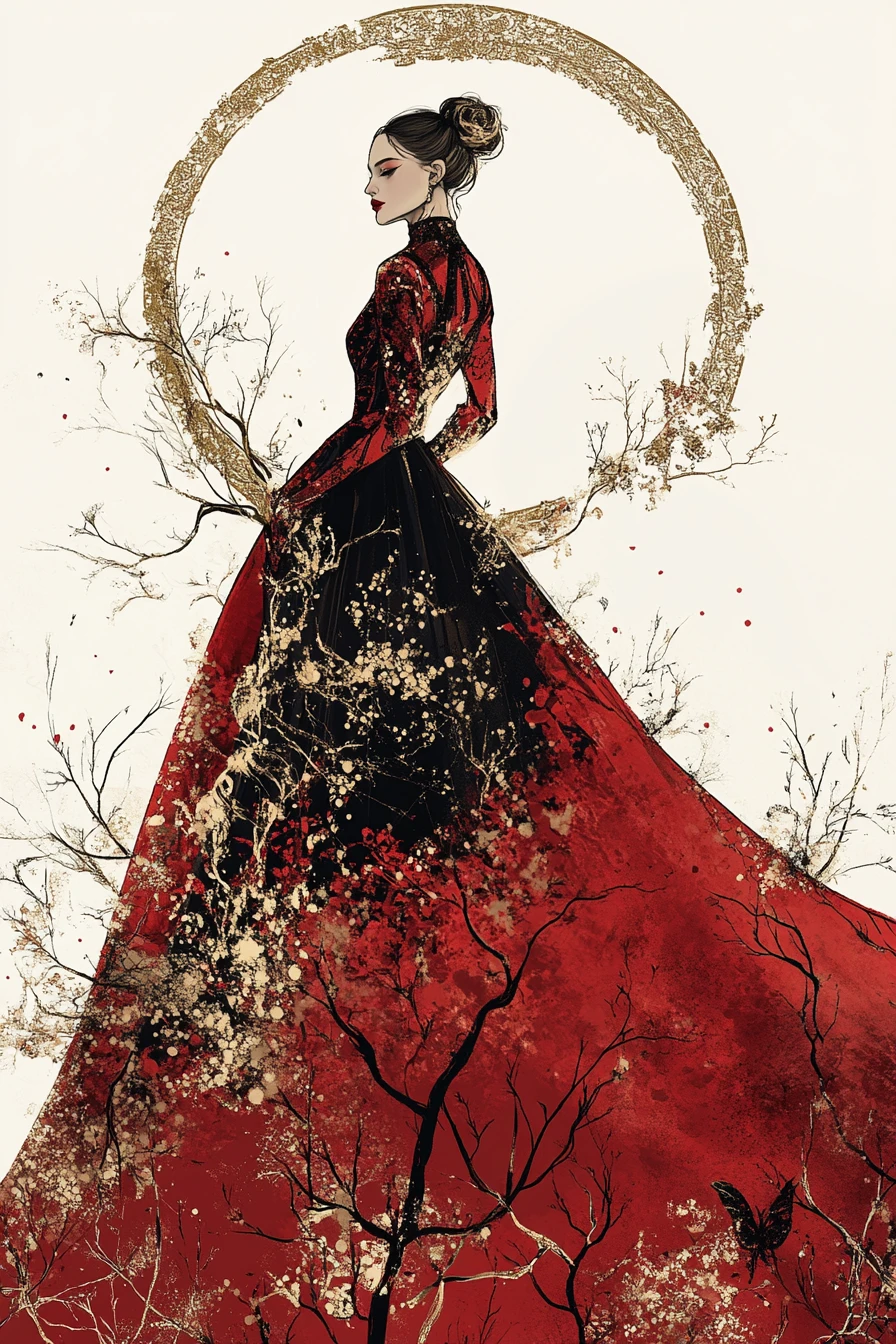Ilustración de moda femenina de alta costura elegante inspirada en el zodiaco