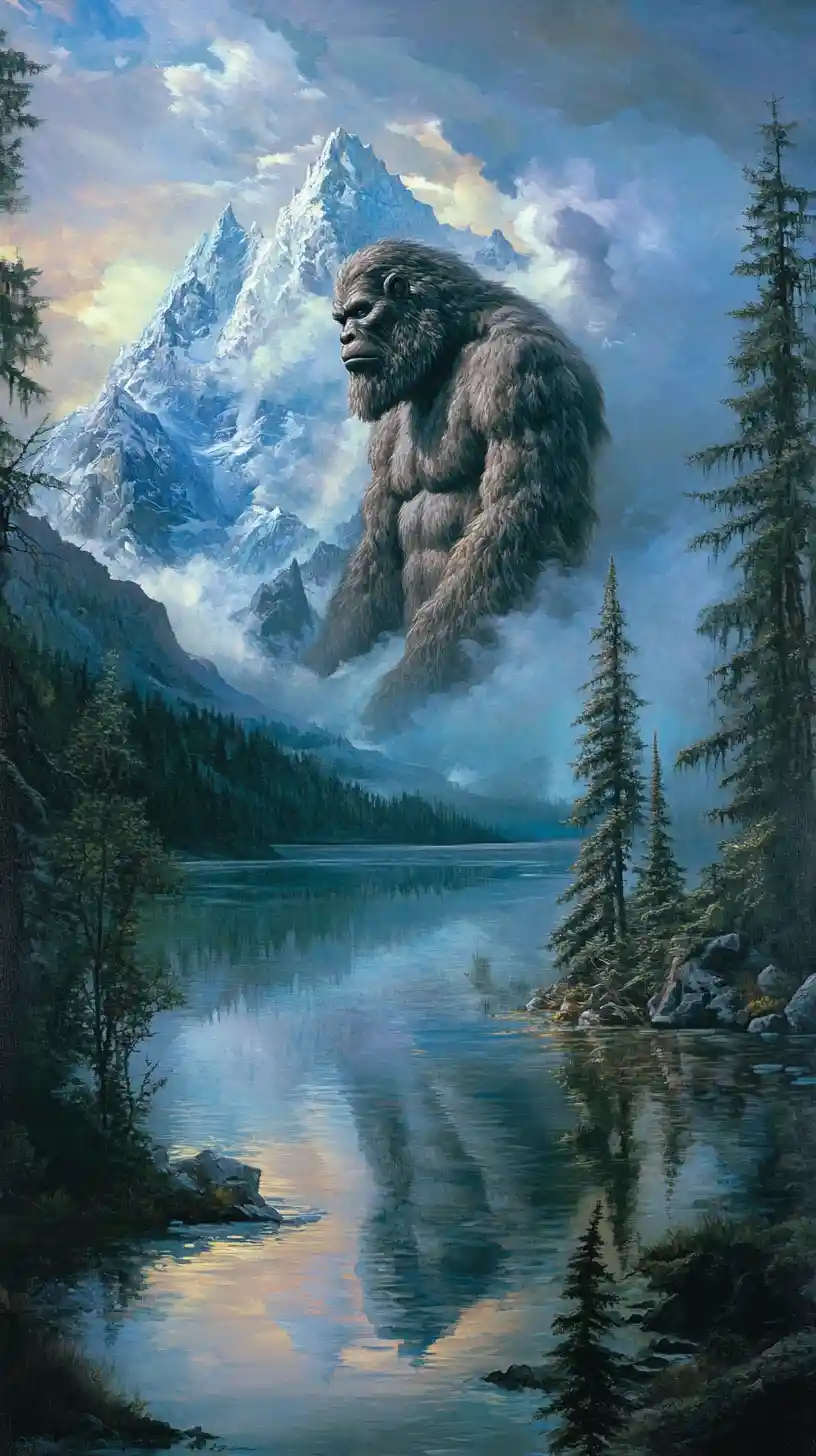 Colossale Sasquatch ai Confini di una Foresta Mistica
