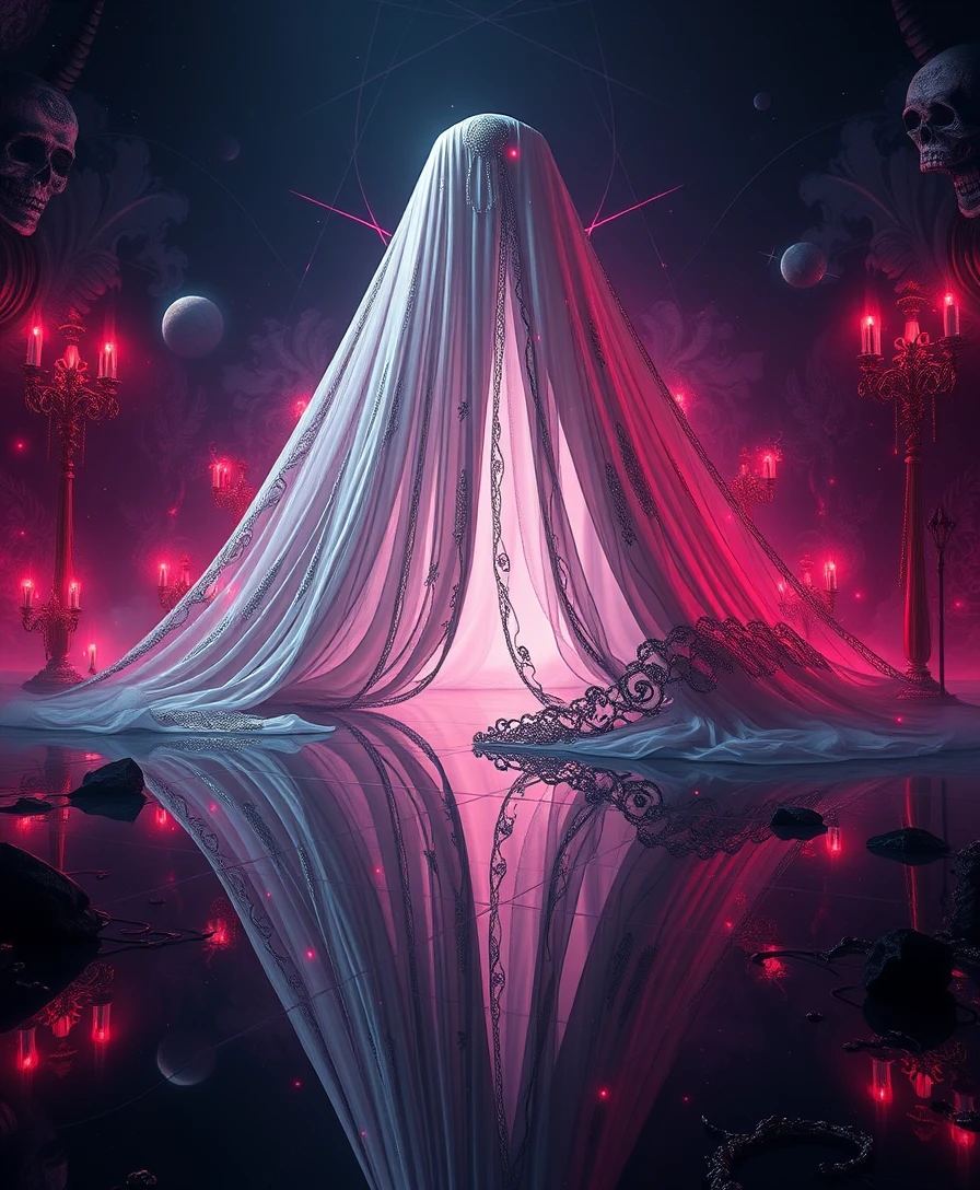 Velo surreale di enigmatica eleganza in una scena di dark fantasy