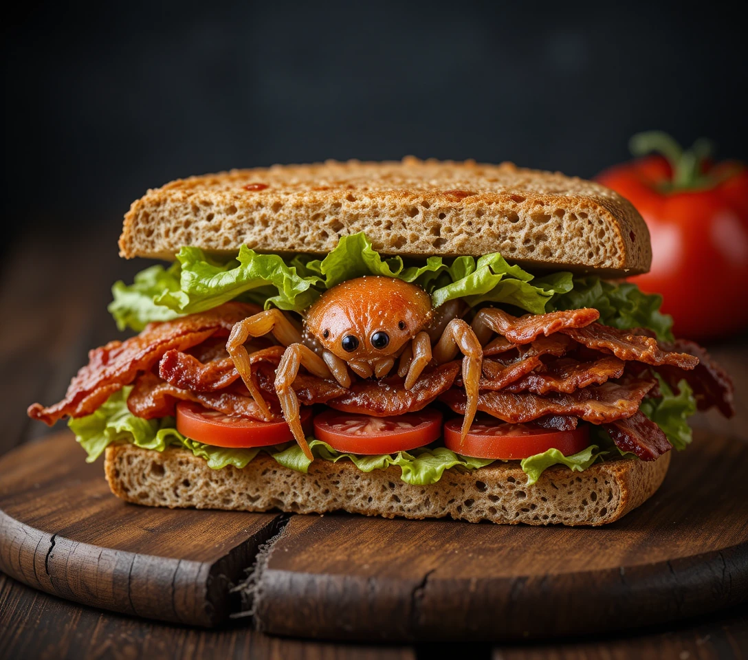 Primo piano di panino su tagliere di legno con sfondo scuro