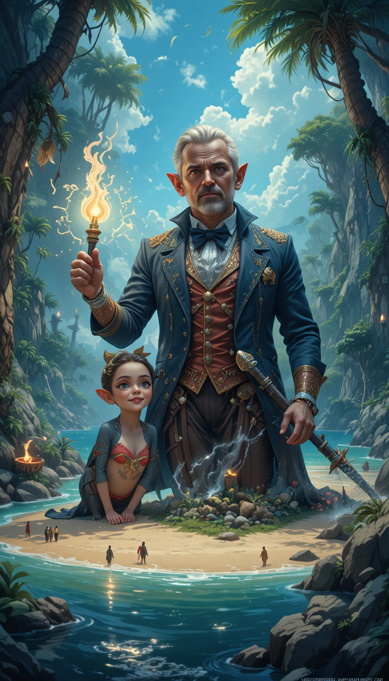 Geheimnisvoller Gastgeber empfängt Gäste auf einer abgelegenen Fantasy-Insel