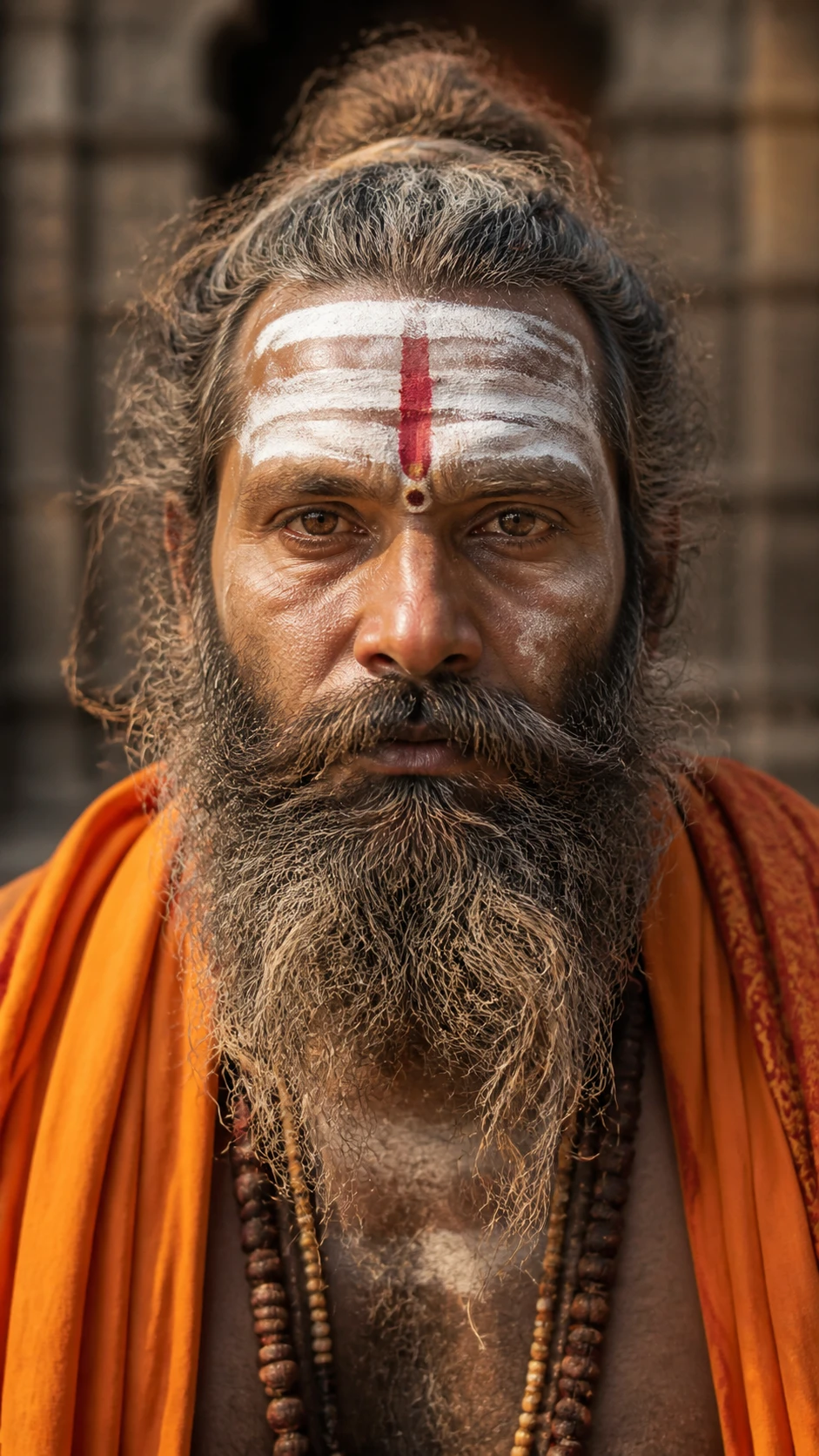 Retrato em close de um homem santo indiano com marcas de cinzas