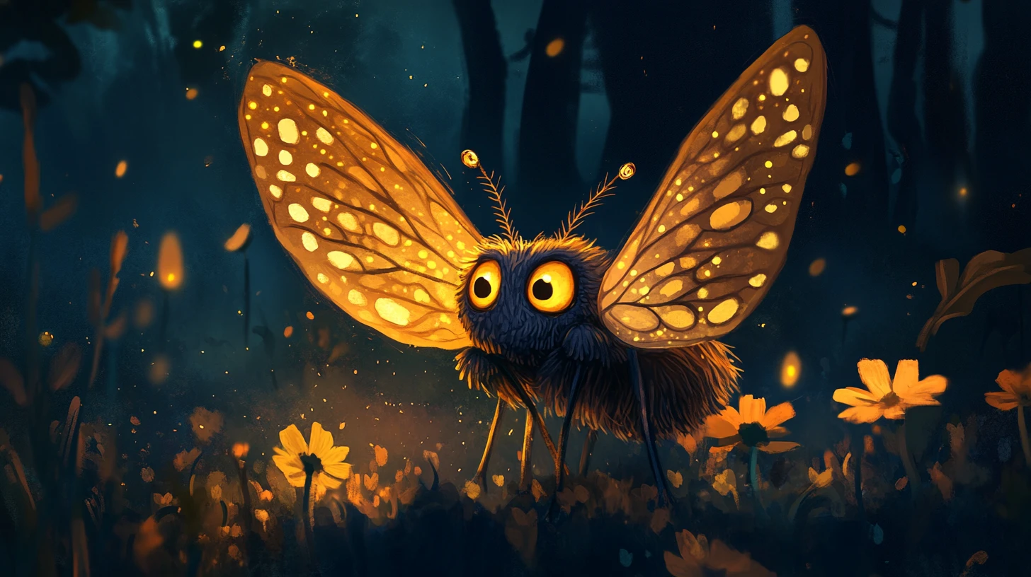 Linda mariposa fantástica com asas de veludo entre flores noturnas