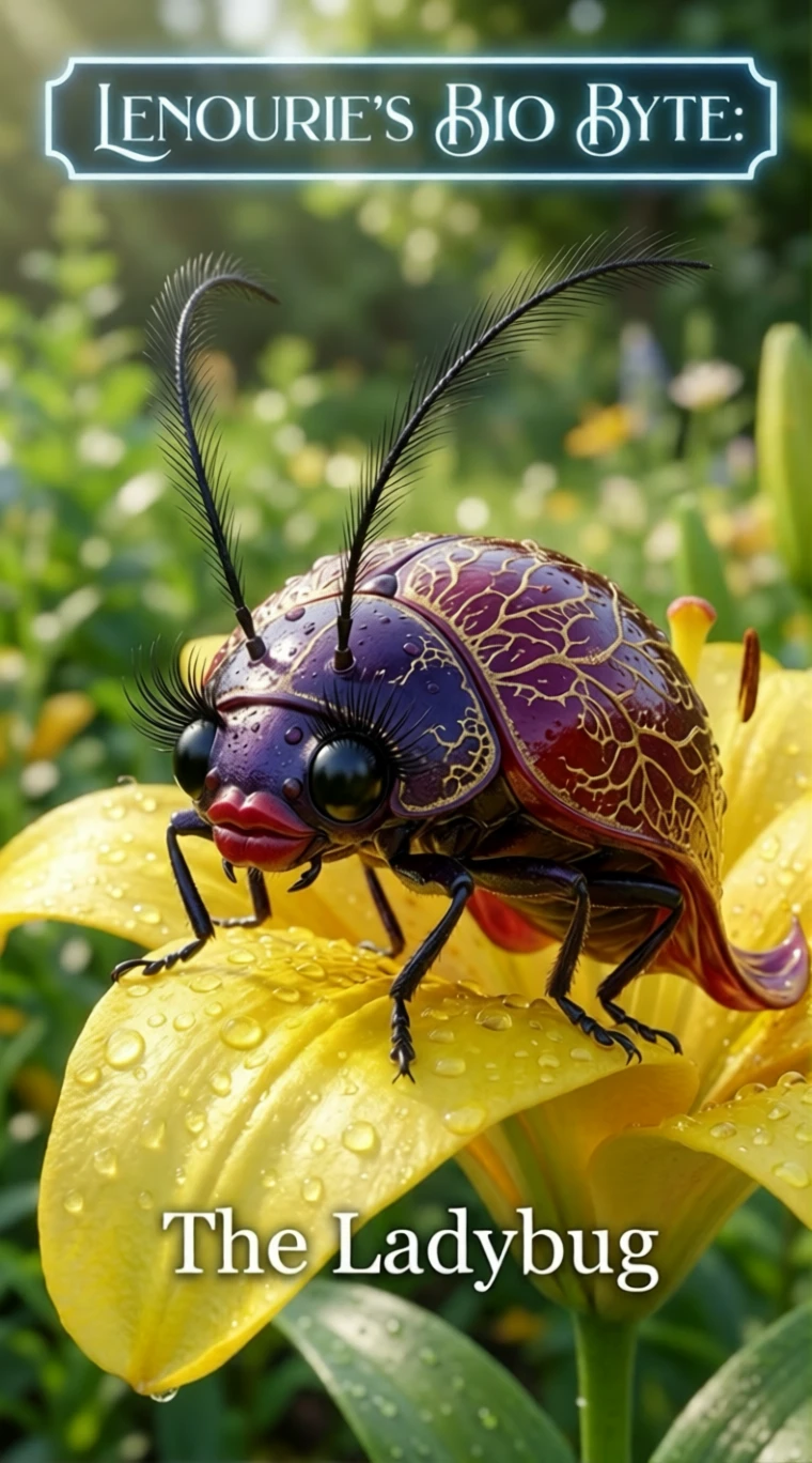 Besouro 3D lúdico em lírio amarelo em jardim banhado de sol