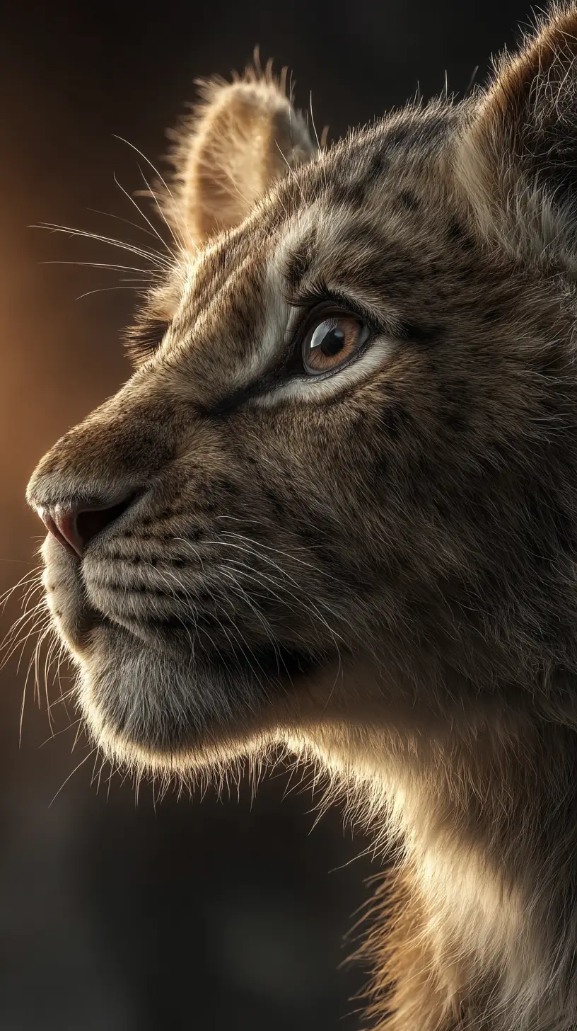 Cinematisches Close-up eines Löwenjungen im goldenen Sonnenlicht