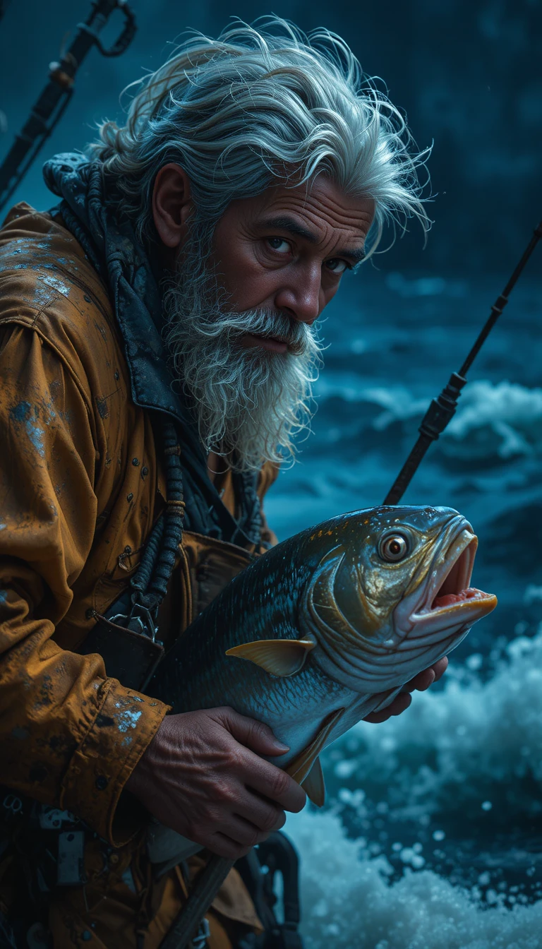 Velho pescador cubano sozinho em alto-mar ao anoitecer