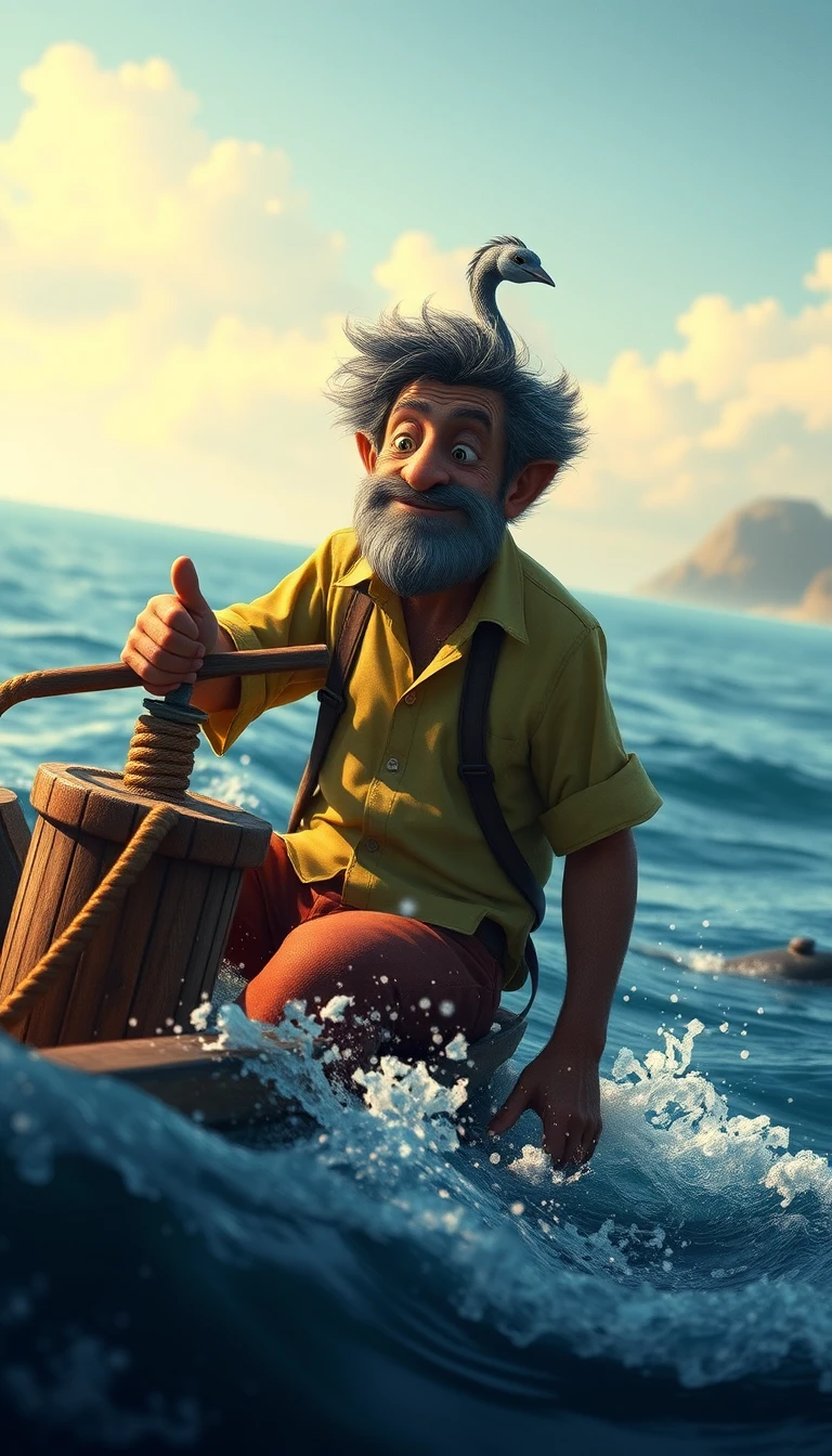 Velho pescador sozinho no mar lutando com uma captura oculta