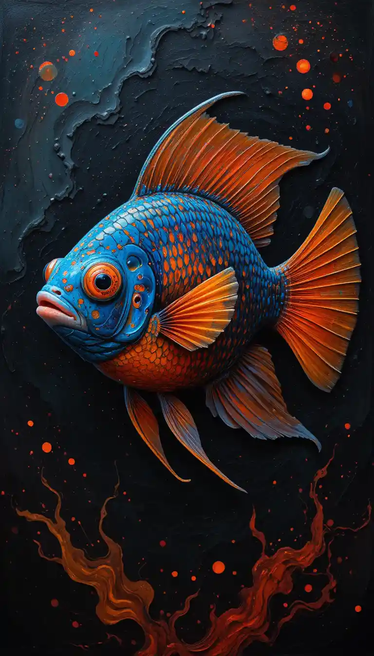 Colorful mandarin fish illustration in dark underwater scene